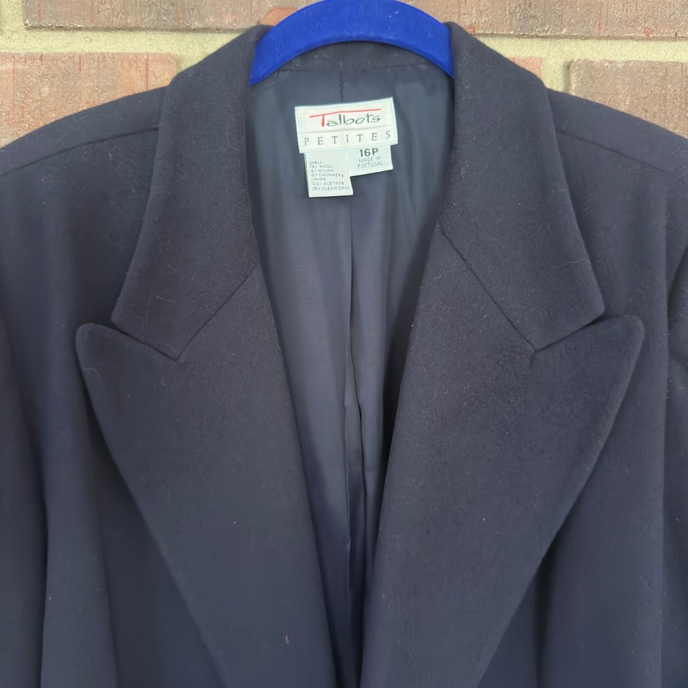 Talbots Navy Wool Cashmere Double Breasted Blazer Gold Button Old Money 16P